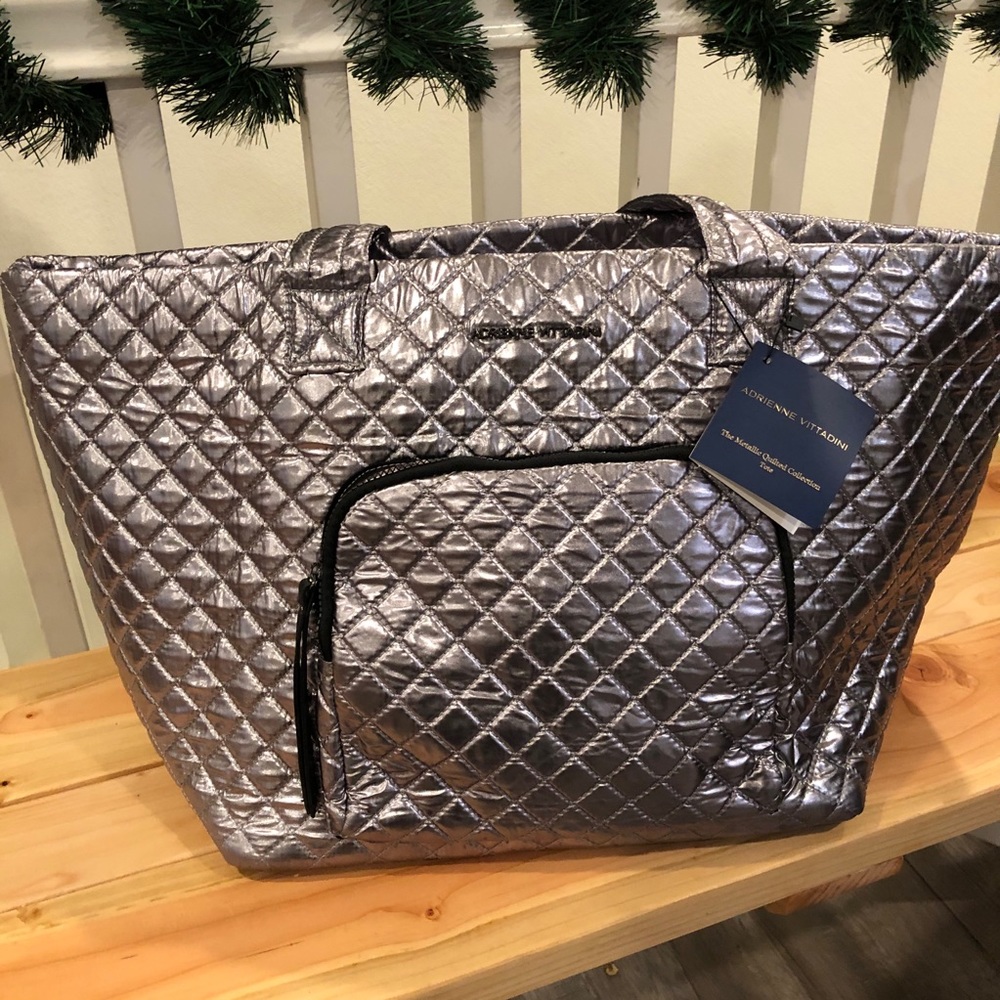 Adrienne Vittadini Metallic Quilted Nylon Tote bag